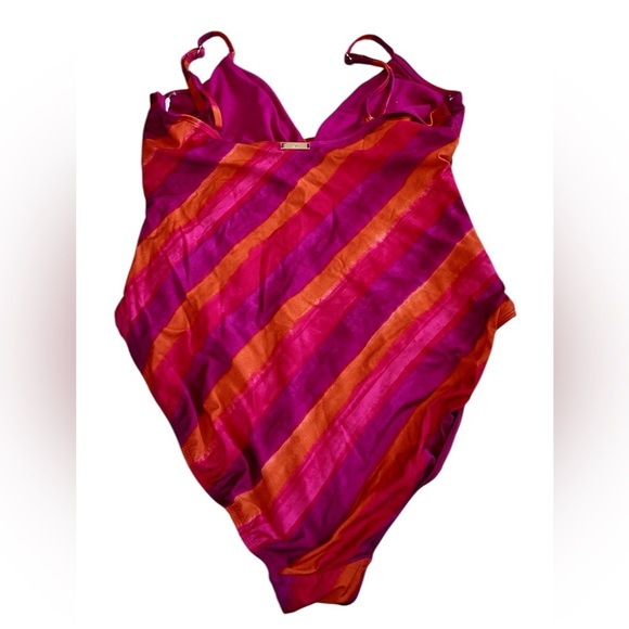 Women’s Ralph Lauren Pink Orange Purple Stripe Swimsuit - US 16 Trendy Designer - Picture 2 of 5